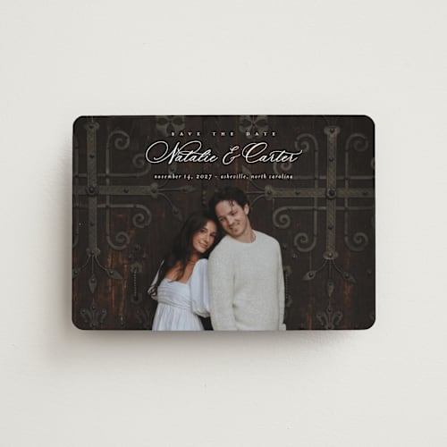 This is a sugar save the date magnets with standard by Jessica Williams called tranquil printing on magnet paper in magnet
