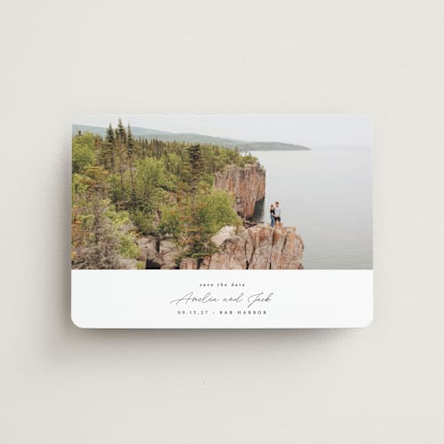 This is a snow save the date magnets with standard by Kaydi Bishop called composition printing on magnet paper in magnet