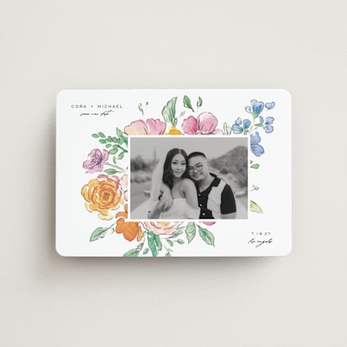 This is a vibrance press save the date magnets with standard by Itsy Belle Studio called floral pop printing on magnet paper in magnet