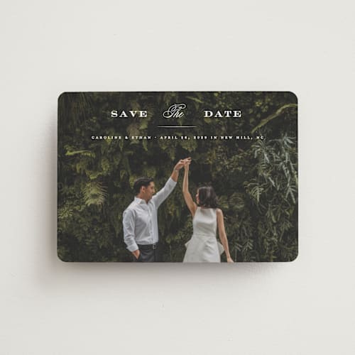 This is a gown save the date magnets with standard by Carolyn MacLaren called proper printing on magnet paper in magnet