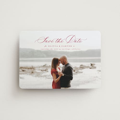 This is a wine save the date magnets with standard by Ashlee Townsend called enchanted love printing on magnet paper in magnet