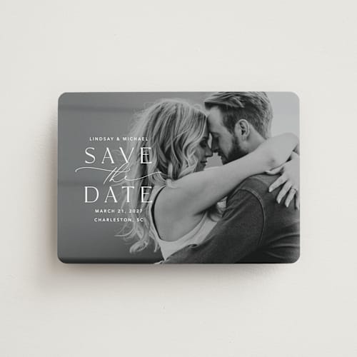 This is a pearl save the date magnets with standard by Jennifer Postorino called so this is love printing on magnet paper in magnet