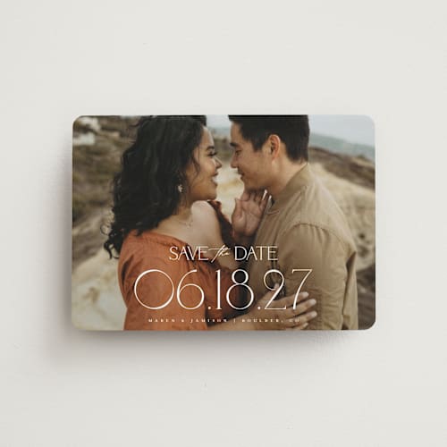 This is a opal save the date magnets with standard by Robert and Stella called brookefield printing on magnet paper in magnet