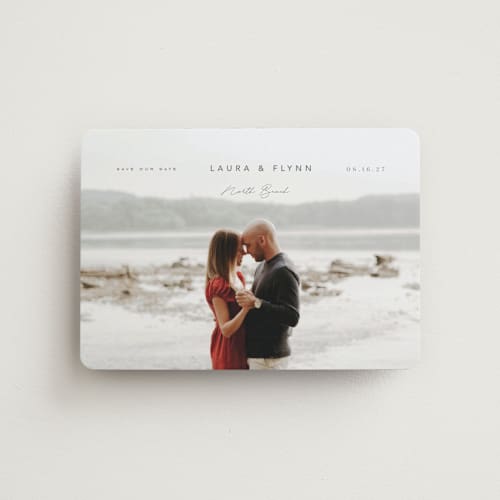 This is a stone save the date magnets with standard by chocomocacino called manchego printing on magnet paper in magnet