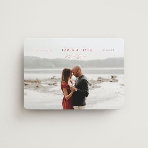 This is a berry save the date magnets with standard by chocomocacino called manchego printing on magnet paper in magnet