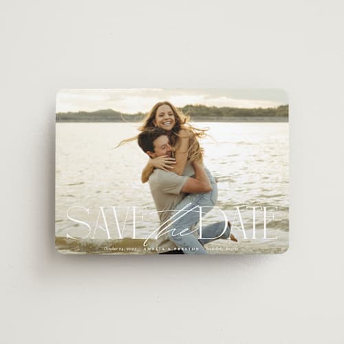 This is a sugar save the date magnets with standard by Jessica Williams called stacked class printing on magnet paper in magnet