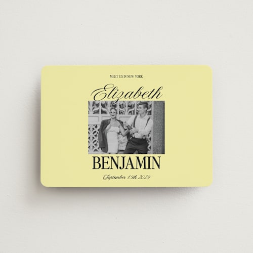 This is a butter save the date magnets with standard by Helena Vitto called the eternal printing on magnet paper in magnet