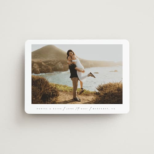 This is a blanc save the date magnets with standard by Faith Dorn called scripted date printing on magnet paper in magnet