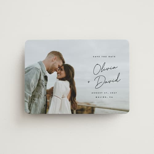 This is a noir save the date magnets with standard by JoAnn Jinks called signed printing on magnet paper in magnet