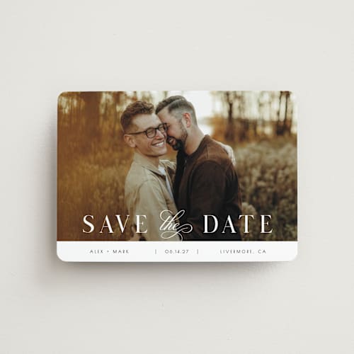 This is a lily save the date magnets with standard by Christy Hy Lee called simple space printing on magnet paper in magnet