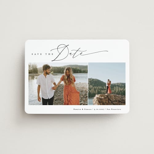 This is a lace save the date magnets with standard by Kate Ahn called treasured printing on magnet paper in magnet