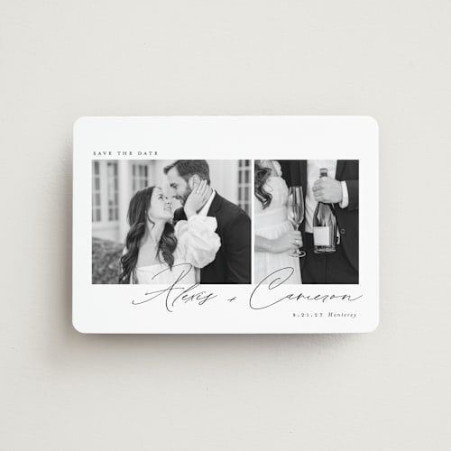This is a noir save the date magnets with standard by Emily Betts called simple two printing on magnet paper in magnet