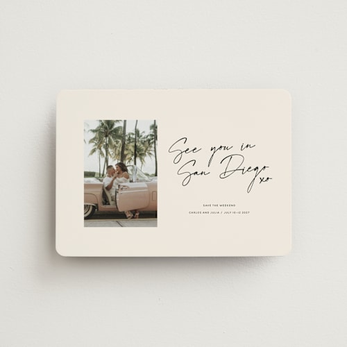 This is a mellow save the date magnets with standard by Inkblot Design called heated printing on magnet paper in magnet