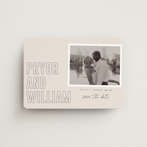 This is a blush save the date magnets with standard by Sara Hicks Malone called taken printing on magnet paper in magnet