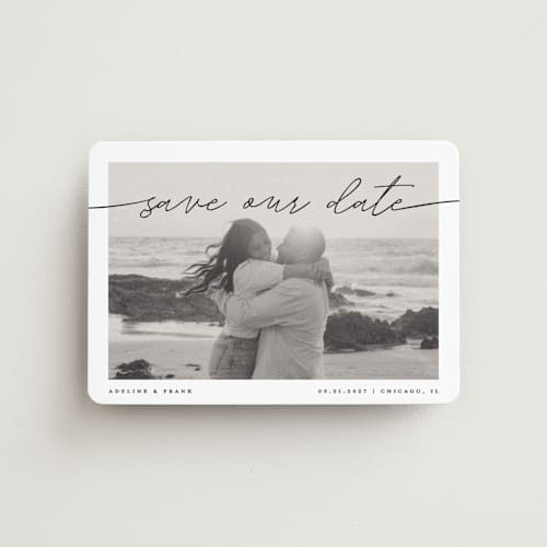 This is a tuxedo save the date magnets with standard by Pixel and Hank called simple details printing on magnet paper in magnet