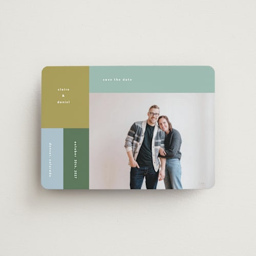 This is a fern save the date magnets with standard by Kelly Watkins called color cubes printing on magnet paper in magnet