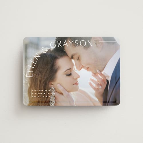 This is a snow save the date magnets with standard by Lauren Chism called take shape printing on magnet paper in magnet