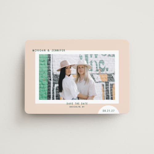 This is a melon save the date magnets with standard by Kelly Watkins called minimal modern printing on magnet paper in magnet