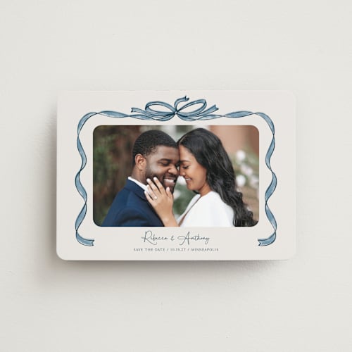 This is a blueberry save the date magnets with standard by Paper Sun Studio called tied together printing on magnet paper in magnet