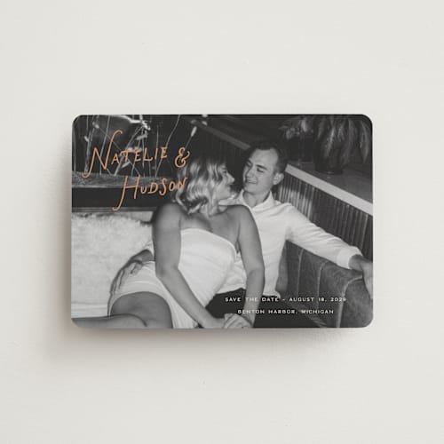 This is a nectar save the date magnets with standard by Pixel and Hank called lovers printing on magnet paper in magnet