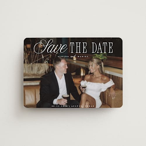 This is a porcelain save the date magnets with standard by Maria Alou called his & hers printing on magnet paper in magnet
