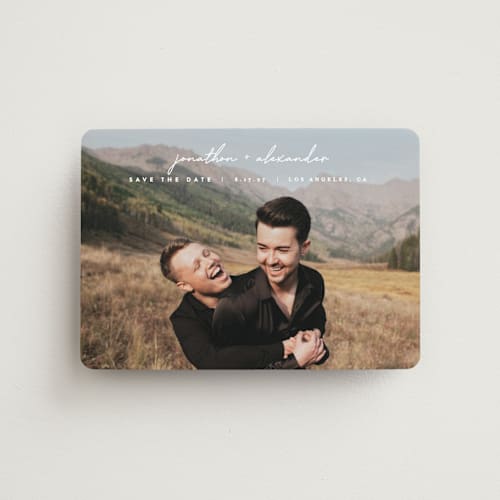 This is a cloud save the date magnets with standard by JoAnn Jinks called inked printing on magnet paper in magnet