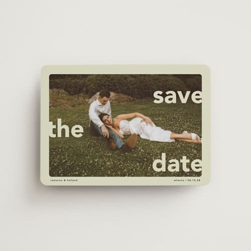 This is a mint save the date magnets with standard by Lori Wemple called save.the.date printing on magnet paper in magnet