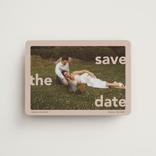 This is a latte save the date magnets with standard by Lori Wemple called save.the.date printing on magnet paper in magnet