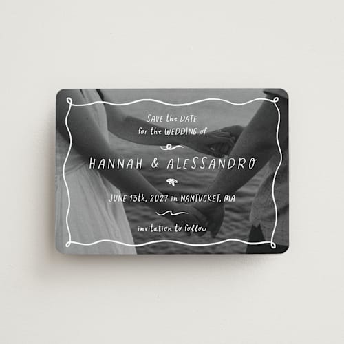 This is a snow save the date magnets with standard by Emily Sabol Goss called whimsical printing on magnet paper in magnet