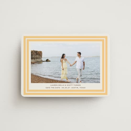 This is a sunflower save the date magnets with standard by Megan Davis called negroni printing on magnet paper in magnet