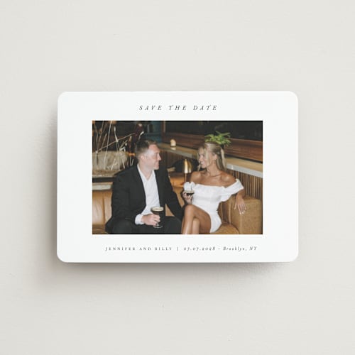 This is a chantilly save the date magnets with standard by Pippa Shaw called espresso printing on magnet paper in magnet