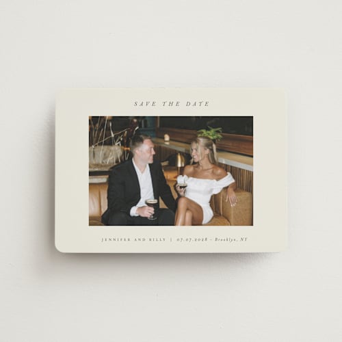 This is a alabaster save the date magnets with standard by Pippa Shaw called espresso printing on magnet paper in magnet