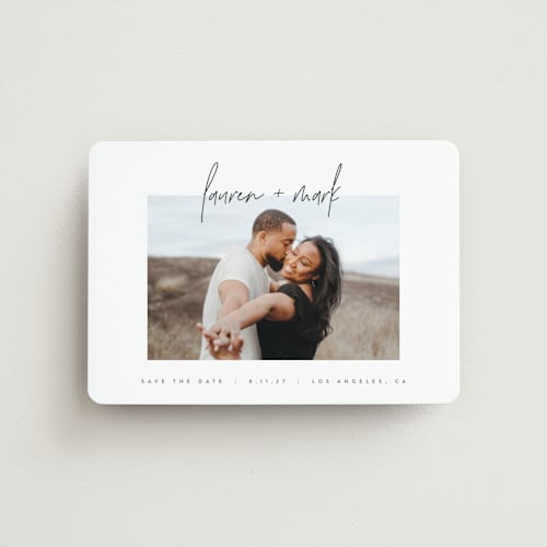 This is a night save the date magnets with standard by JoAnn Jinks called simply script printing on magnet paper in magnet