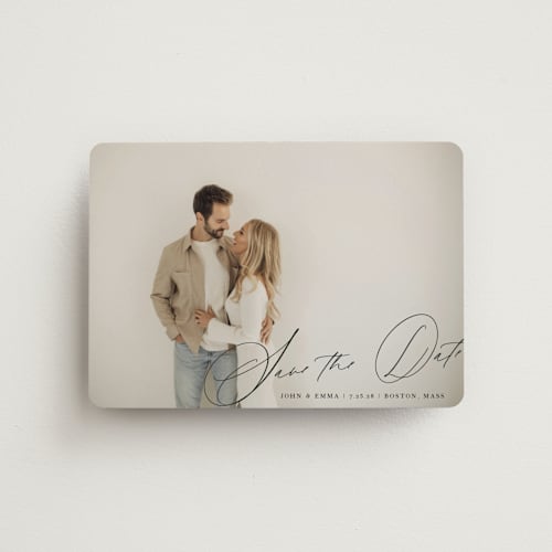This is a inked save the date magnets with standard by Design Lotus called symphony us printing on magnet paper in magnet