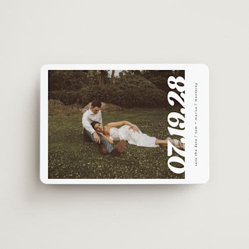 This is a pearl save the date magnets with standard by Christie Garcia called sidele printing on magnet paper in magnet