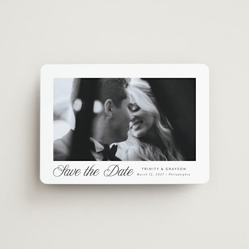 This is a tux save the date magnets with standard by Susan Asbill called classically printing on magnet paper in magnet