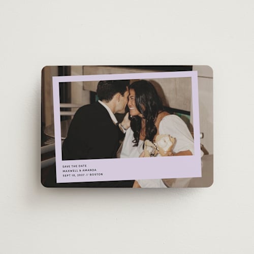 This is a lavender save the date magnets with standard by Inkblot Design called album printing on magnet paper in magnet