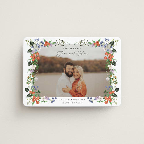 This is a lotus save the date magnets with standard by Sarah Knight called tropicana printing on magnet paper in magnet