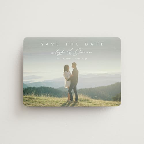 This is a lace save the date magnets with standard by Kaydi Bishop called aloft printing on magnet paper in magnet