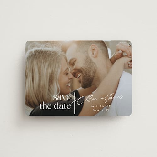 This is a pearl save the date magnets with standard by Alethea and Ruth called simple detail stacks printing on magnet paper in magnet