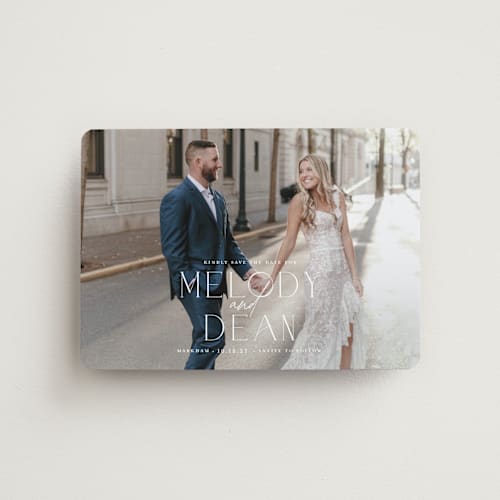 This is a frost save the date magnets with standard by Kim Thoa called let's walk together printing on magnet paper in magnet