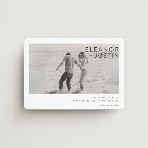 This is a blanc save the date magnets with standard by Erin Deegan called enbolden printing on magnet paper in magnet