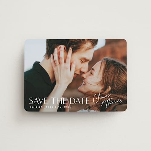 This is a cloud save the date magnets with standard by Carolyn MacLaren called cover printing on magnet paper in magnet