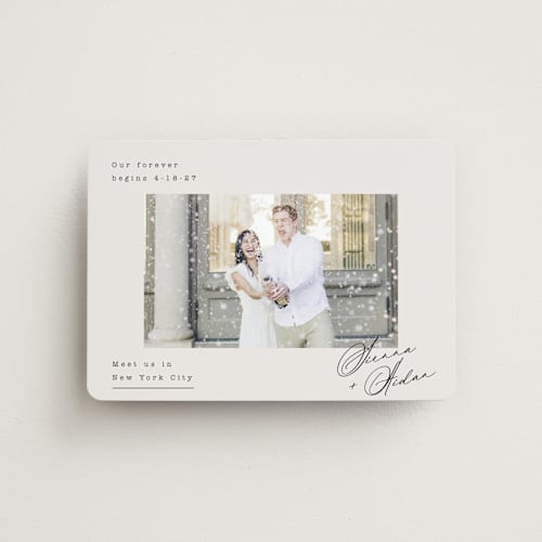 This is a latte save the date magnets with standard by Kristie Kern called our forever printing on magnet paper in magnet