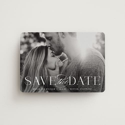 This is a cotton save the date magnets with standard by Lauren Chism called ultimate printing on magnet paper in magnet