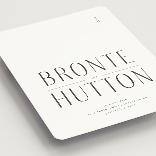 This is a cotton save the date magnets with standard by Blustery August called hutton printing on magnet paper in magnet