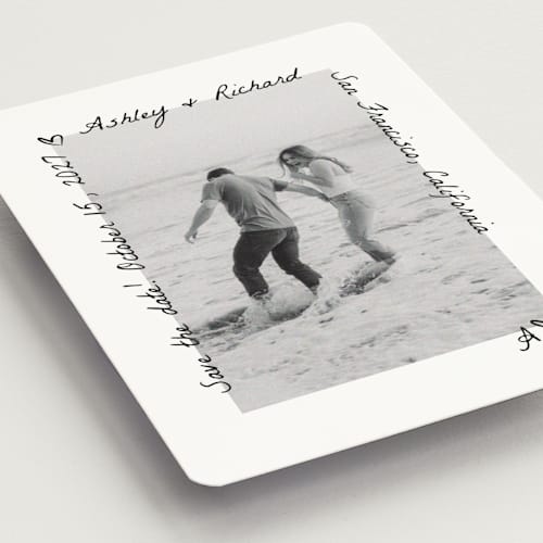 This is a graphite save the date magnets with standard by Claudia Orengo called showered printing on magnet paper in magnet