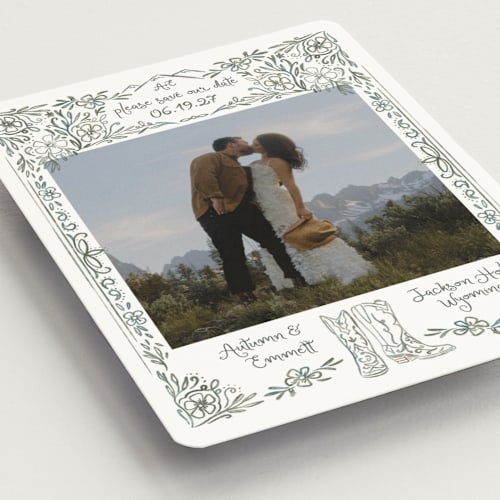 This is a meadow save the date magnets with standard by Jenna Holcomb called jackson hole printing on magnet paper in magnet