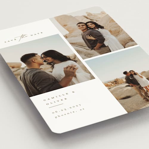 This is a cognac save the date magnets with standard by Kristie Kern called our romance printing on magnet paper in magnet