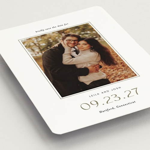 This is a olive save the date magnets with standard by Sara Hicks Malone called brampton printing on magnet paper in magnet